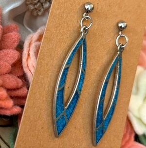 Blue Turquoise And Stainless Steel Leaf Shaped Earrings